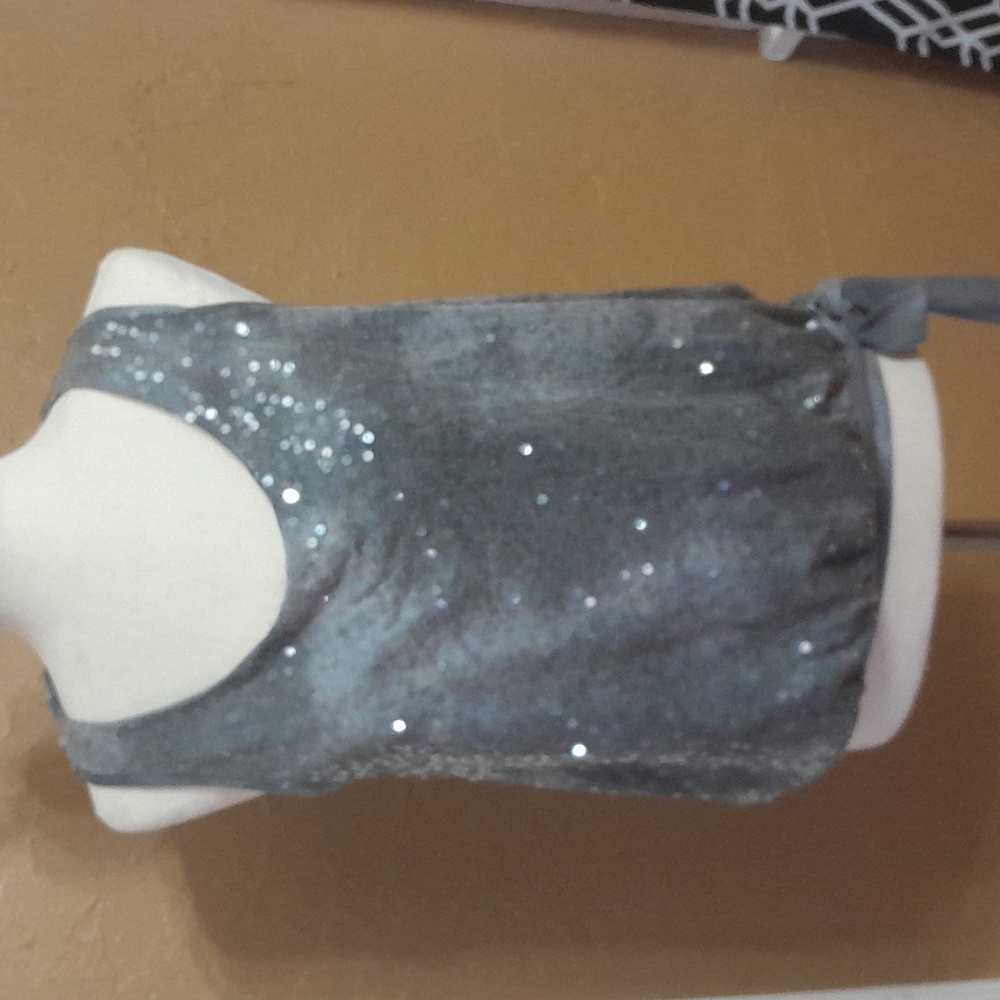 Grey sequined front side tie tank top